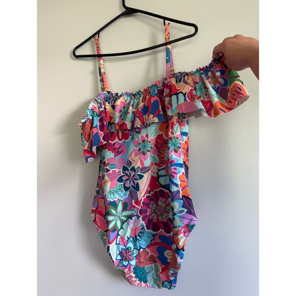 Bleu Rod Beattie, ruffles off shoulder, one piece swim multicolored - Picture 3 of 6